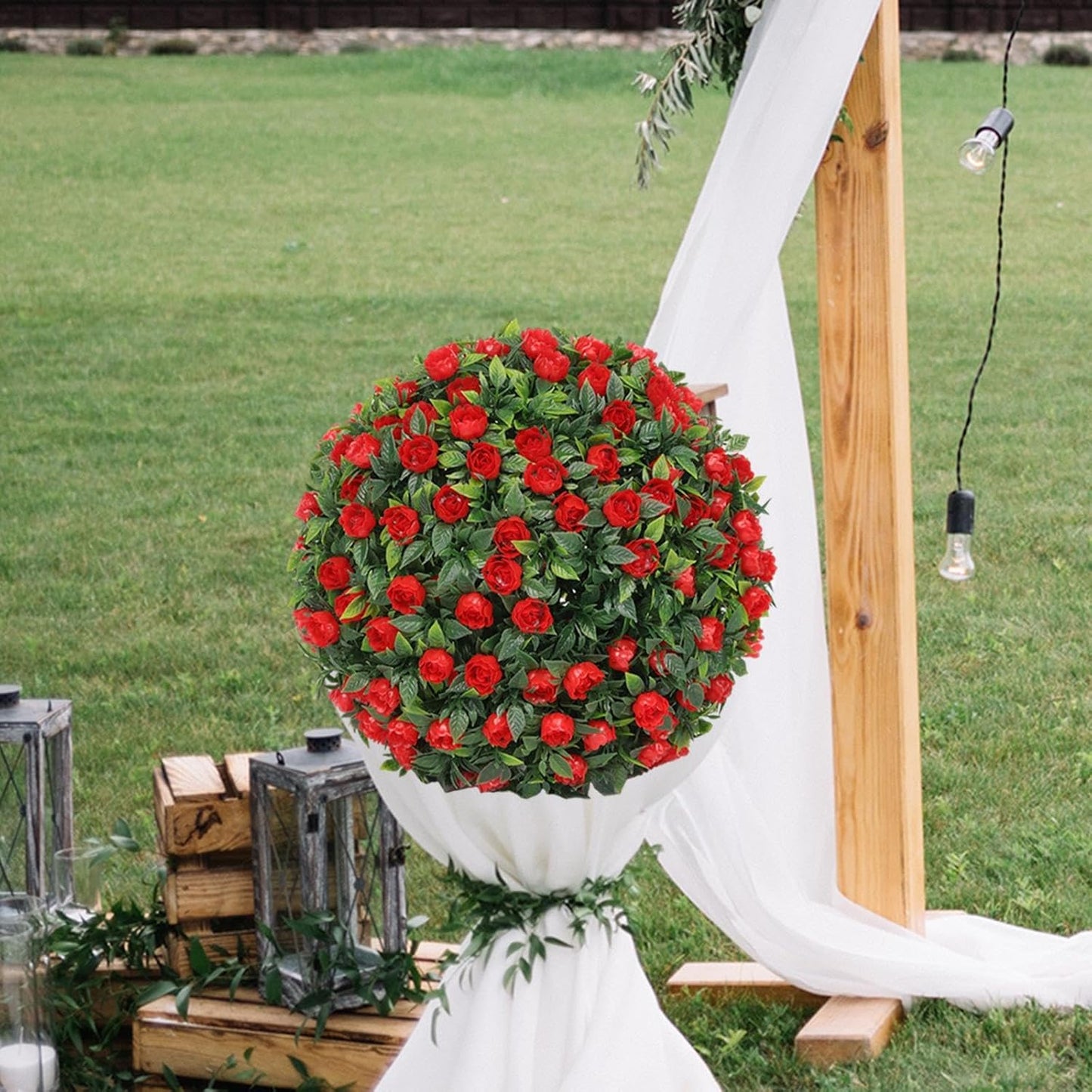 2Pcs Pe Artificial Flower Ball With Hanging Chain
