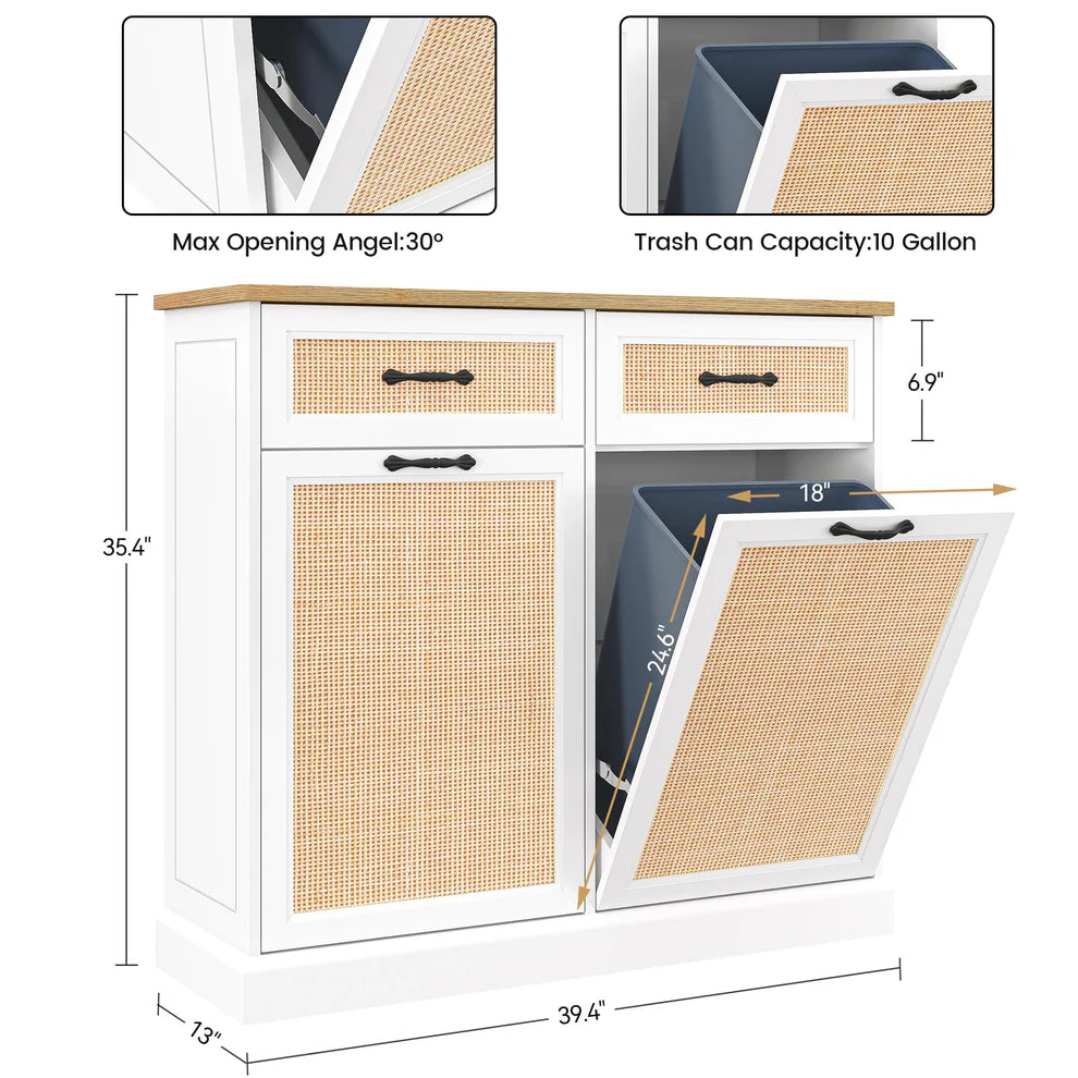 1 Set Of Mdf Rattan Waste Cabinet