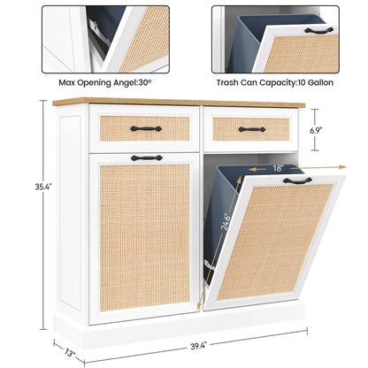 1 Set Of Mdf Rattan Waste Cabinet