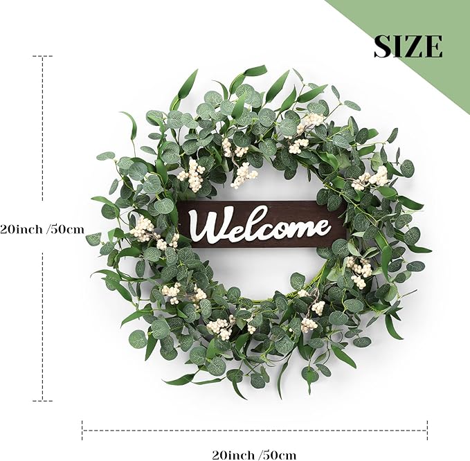 Wooden Welcome Sign with Eucalyptus Wreath – 1 Piece