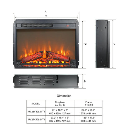 23" Electric Fireplace Stove Insert – 3D Flame with Remote Control