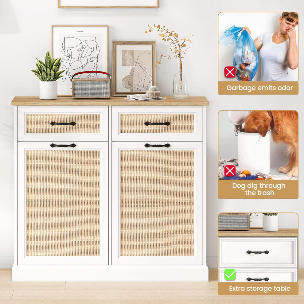 1 Set Of Mdf Rattan Waste Cabinet