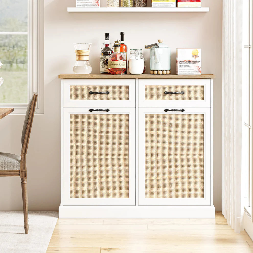 1 Set Of Mdf Rattan Waste Cabinet