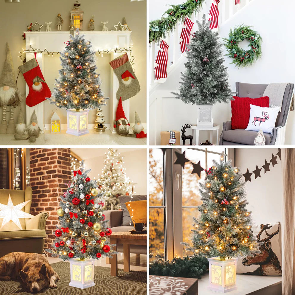 1 Plastic, Iron Christmas Tree-3Ft Imitation Fiber Optic Light Flocking Tree