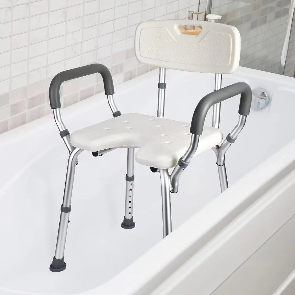 Aluminum Tube & Plastic Shower Chair – U-Shaped Seat with Backrest