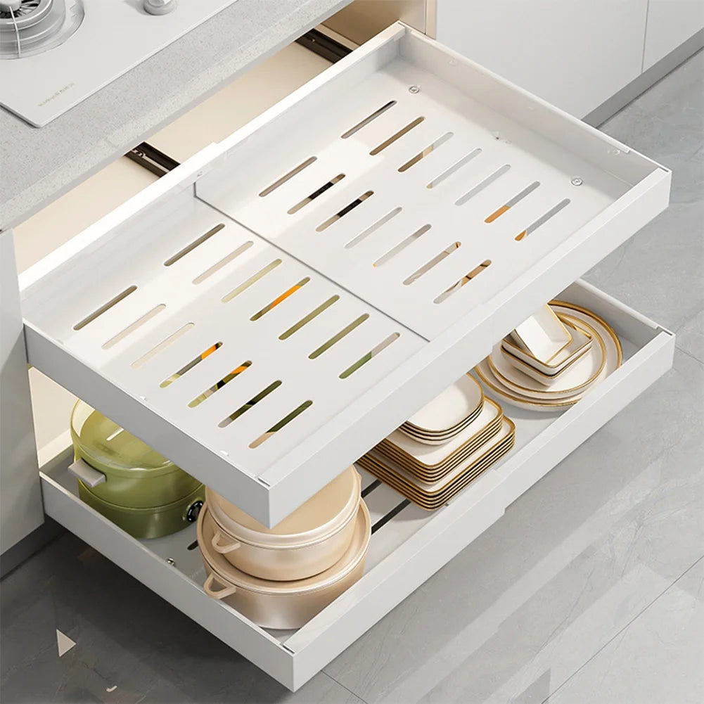 Expandable Pull-Out Cabinet Organizer – Heavy-Duty Slide-Out Shelves for Kitchen & Bathroom