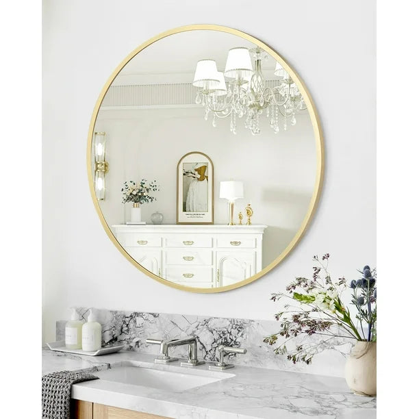 Aluminum Alloy & Resin Bathroom Mirror – 20mm Frame, Wall-Mount, No LED