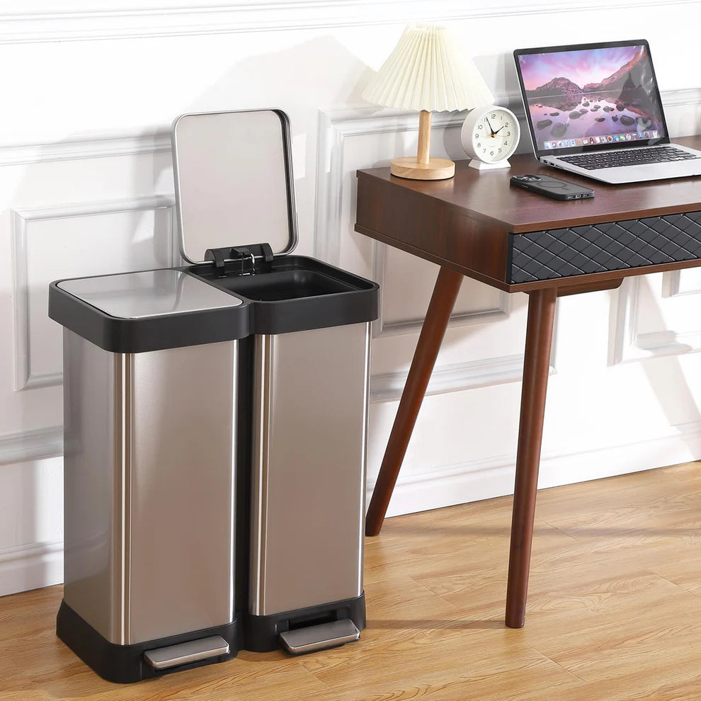 60L Pedal Sorting Trash Can (30L+30L) – 410 Stainless Steel, PP & ABS