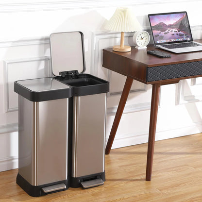 60L Pedal Sorting Trash Can (30L+30L) – 410 Stainless Steel, PP & ABS